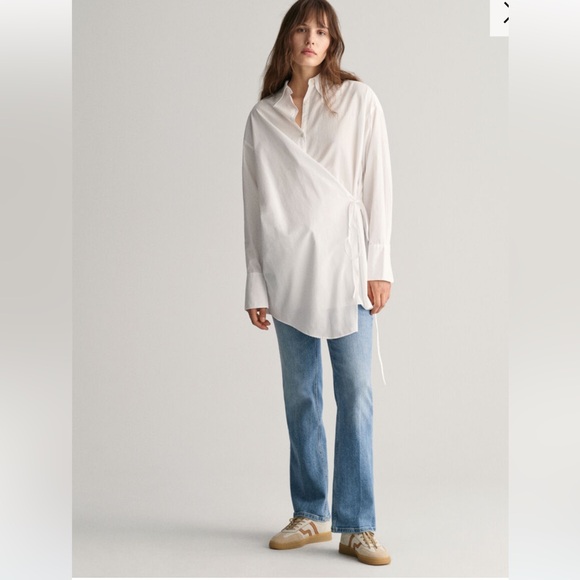 Gant Blue Oversized Asymmetrical Wrap Button Down Shirt - Picture 4 of 14